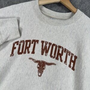 Champion Reverse Weave Sweatshirt Mens Large Gray Fort Worth Western Graphic